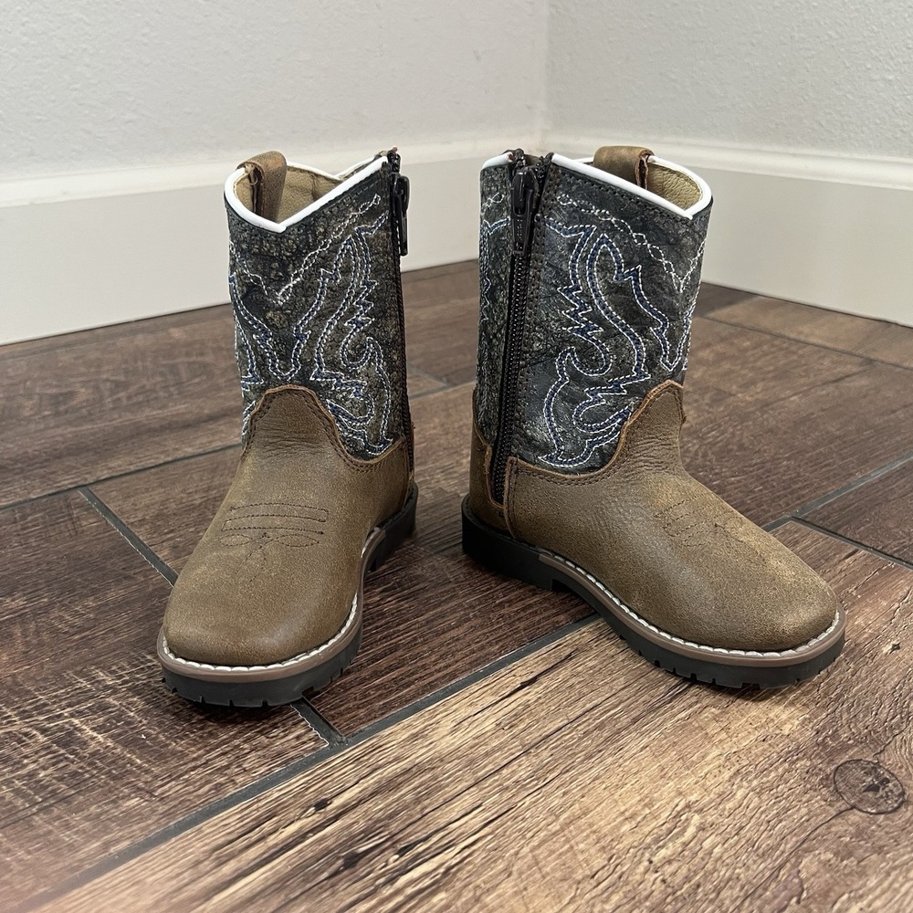 Smoky Mountain Boot Kids' 6 M Odessa square toe Leather Brown Oil Distressed